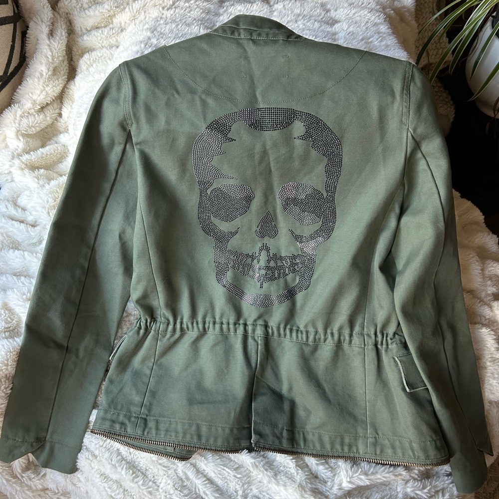 Zadig & Voltaire $598 Kayak Bling Skull military green jacket / extra small